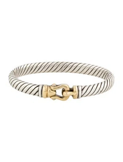Pre-owned David Yurman Two-tone Buckle Hinge Bangle, 6.5" In Multi