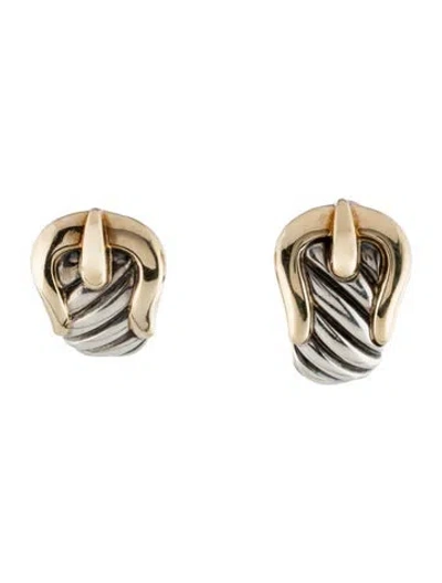 Pre-owned David Yurman Two-tone Cable Buckle Earclips In Multi