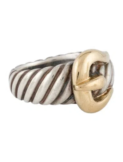 Pre-owned David Yurman Two-tone Cable Buckle Ring In Multi