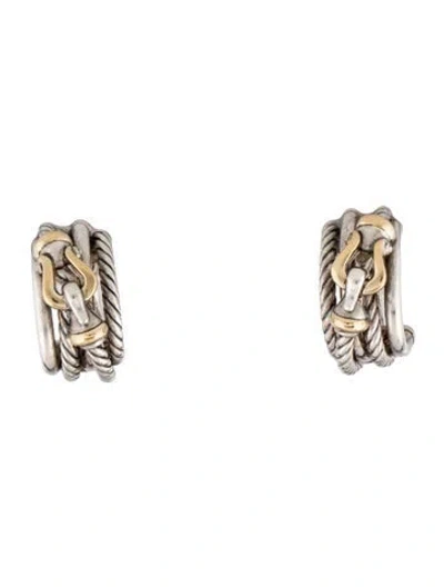 Pre-owned David Yurman Two-tone Cable Buckle Shrimp Earclips In Multi