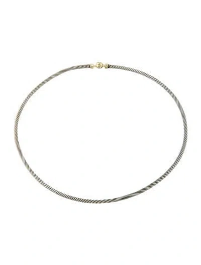 Pre-owned David Yurman Two-tone Cable Choker Necklace, 14.75" In Multi