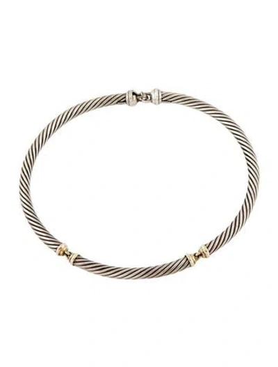 Pre-owned David Yurman Two-tone Cable Choker Necklace, 16" In Multi