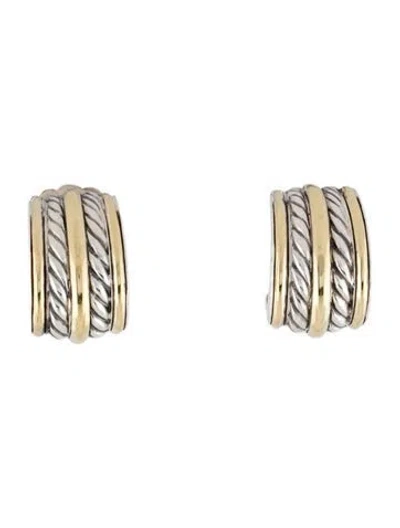 Pre-owned David Yurman Two-tone Cable Classic Hoop Earclips In Multi