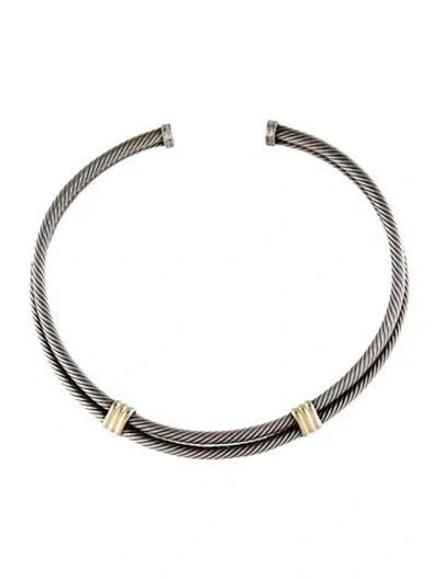Pre-owned David Yurman Two-tone Cable Collar Necklace, 15.5" In Multi