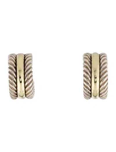 Pre-owned David Yurman Two-tone Cable Collectible Huggies In Multi