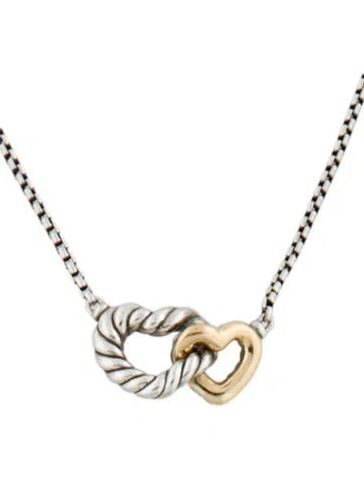 Pre-owned David Yurman Two-tone Cable Collectibles Double Heart Necklace, 17" In Multi