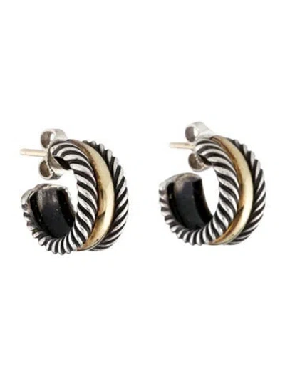 Pre-owned David Yurman Two-tone Cable Collectibles Huggie Hoop Earrings In Multi