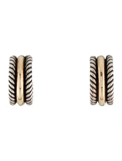 Pre-owned David Yurman Two-tone Cable Collectibles® Huggie Hoop Earrings In Multi