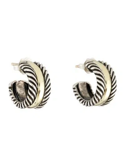 Pre-owned David Yurman Two-tone Cable Collectibles Huggie Hoop Earrings In Multi