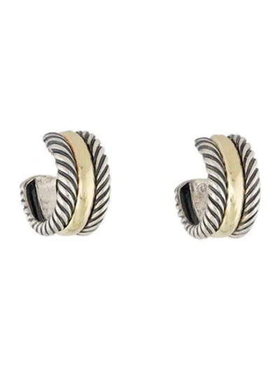 Pre-owned David Yurman Two-tone Cable Collectibles® Huggie Hoop Earrings In Multi