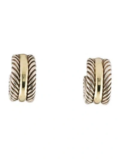 Pre-owned David Yurman Two-tone Cable Collectibles Huggie Hoop Earrings In Multi