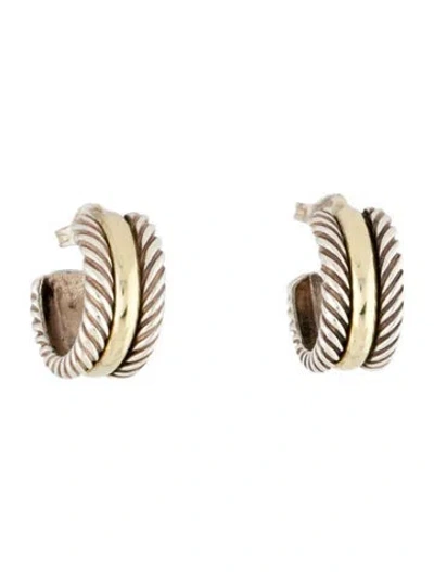 Pre-owned David Yurman Two-tone Cable Collectibles® Huggie Hoop Earrings In Multi