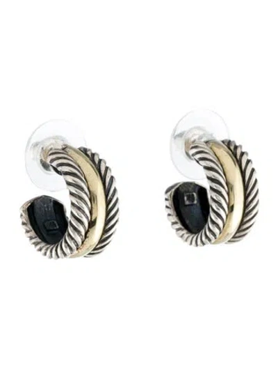 Pre-owned David Yurman Two-tone Cable Collectibles Huggie Hoop Earrings In Multi