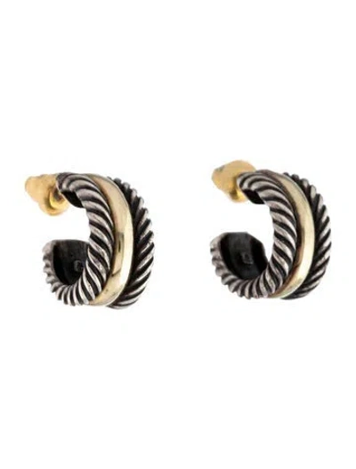 Pre-owned David Yurman Two-tone Cable Collectibles® Huggie Hoop Earrings In Multicolor