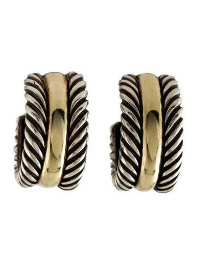 Pre-owned David Yurman Two-tone Cable Collectibles Huggie Hoop Earrings In Multicolor
