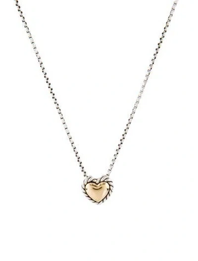 Pre-owned David Yurman Two-tone Cable Cookie Classic Heart Necklace, 18" In Multi