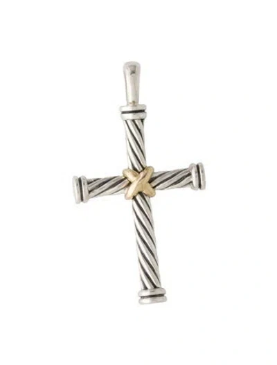 Pre-owned David Yurman Two-tone Cable Cross Pendant, 1.5" In Multi
