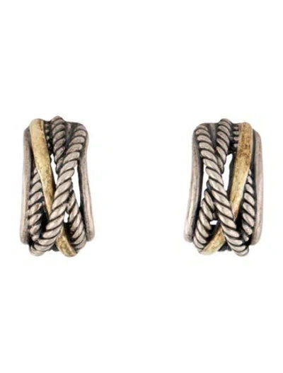 Pre-owned David Yurman Two-tone Cable Crossover Clip On Earrings In Multi