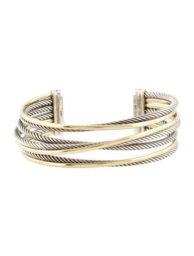 Pre-owned David Yurman Two-tone Cable Crossover Cuff Bracelet, 7" In Multi