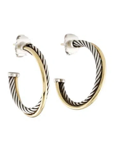 Pre-owned David Yurman Two-tone Cable Crossover Hoop Earrings In Multi