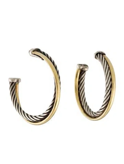 Pre-owned David Yurman Two-tone Cable Crossover Hoop Earrings In Multi