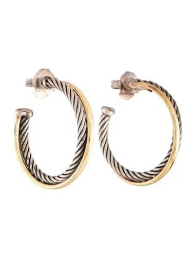 Pre-owned David Yurman Two-tone Cable Crossover Hoop Earrings In Multicolor