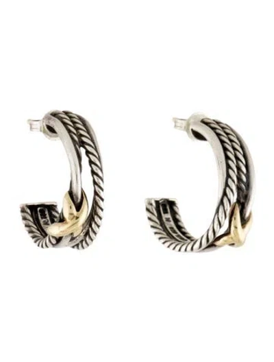 Pre-owned David Yurman Two-tone Cable Crossover X Hoop Earrings In Multi