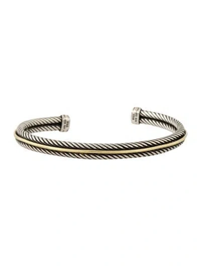 Pre-owned David Yurman Two-tone Cable Cuff Bracelet, 7" In Multi