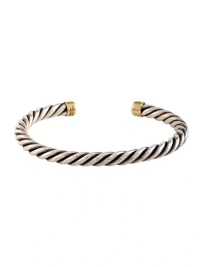 Pre-owned David Yurman Two-tone Cable Cuff Bracelet, 7.25" In Multicolor