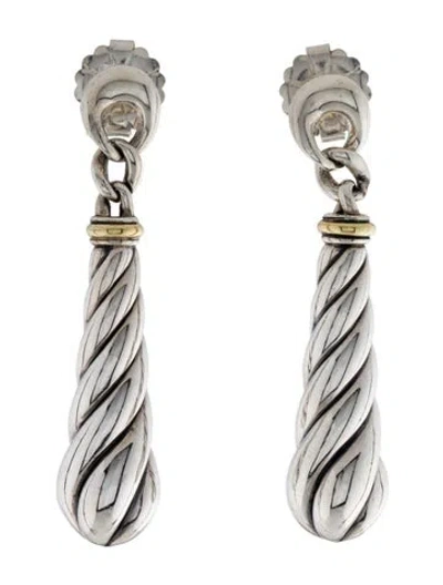 Pre-owned David Yurman Two-tone Cable Drop Earrings In Multi