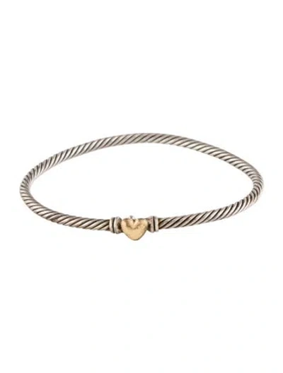 Pre-owned David Yurman Two-tone Cable Heart Bangle, 6.25" In Multi