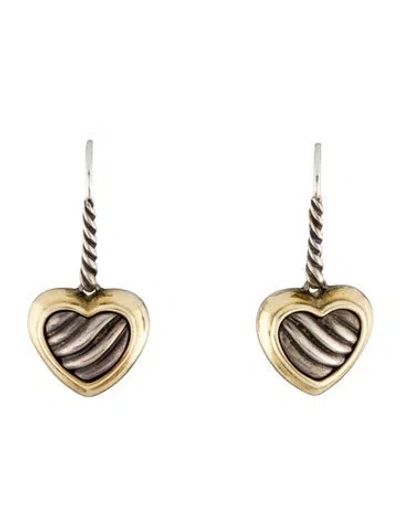Pre-owned David Yurman Two-tone Cable Heart Drop Earrings In Multi