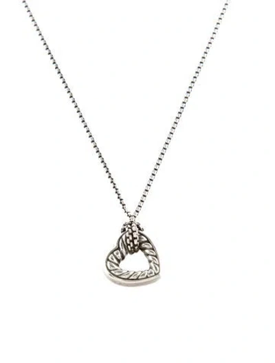 Pre-owned David Yurman Two-tone Cable Heart Pendant Necklace, 18" In Multi