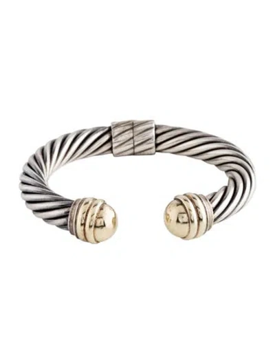 Pre-owned David Yurman Two-tone Cable Hinged Cuff, 6.5" In Multicolor
