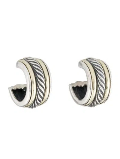 Pre-owned David Yurman Two-tone Cable Hoop Earrings In Multi