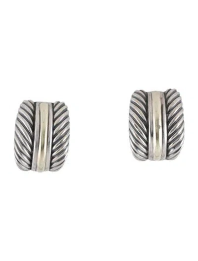 Pre-owned David Yurman Two-tone Cable Hoop Earrings In Multicolor