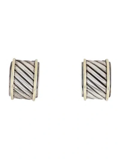 Pre-owned David Yurman Two-tone Cable Huggie Clip-on Earrings In Multi