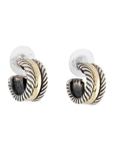 Pre-owned David Yurman Two-tone Cable Huggie Hoop Earrings In Multi