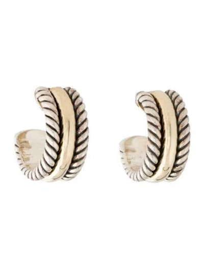 Pre-owned David Yurman Two-tone Cable Huggies In Multi