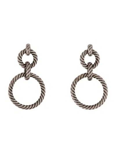 Pre-owned David Yurman Two-tone Cable Link Drop Earrings In Multi