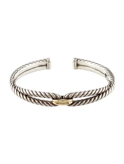 Pre-owned David Yurman Two-tone Cable Loop Hinged Cuff, 6.5" In Multi