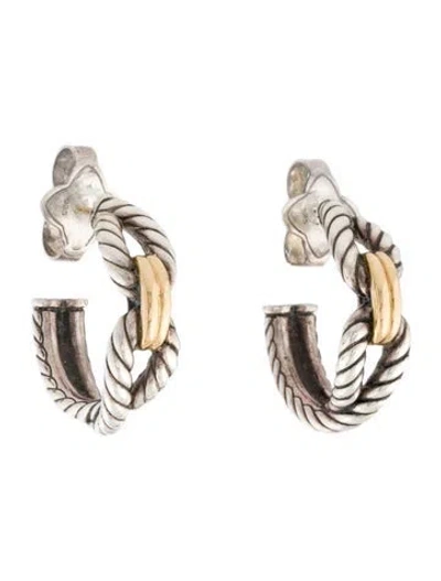 Pre-owned David Yurman Two-tone Cable Loop Hoops In Multi