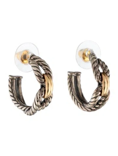 Pre-owned David Yurman Two-tone Cable Loop Hoops In Multicolor