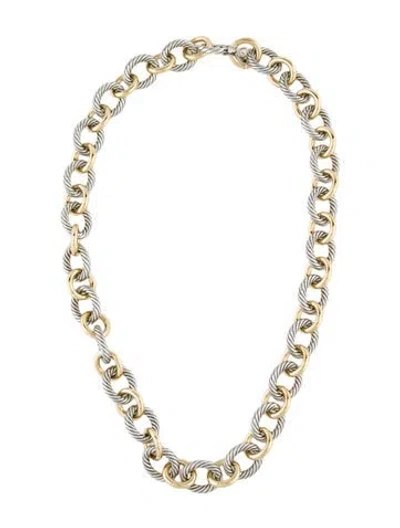 Pre-owned David Yurman Two-tone Cable Oval Link Necklace, 17.75" In Multi
