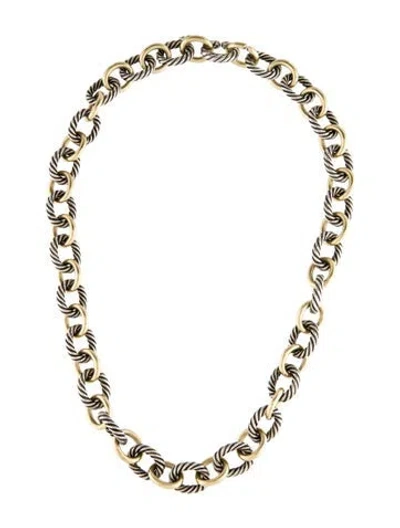 Pre-owned David Yurman Two-tone Cable Oval Link Necklace, 18.5" In Multi