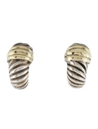 Pre-owned David Yurman Two-tone Cable Shrimp Earclips In Multi