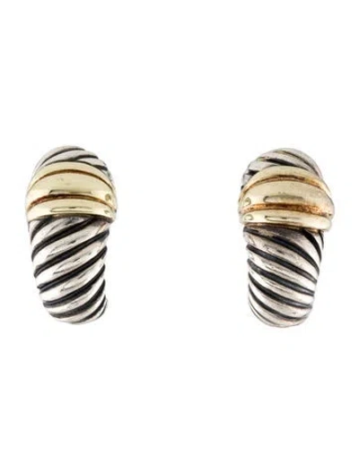 Pre-owned David Yurman Two-tone Cable Shrimp Earclips In Multi