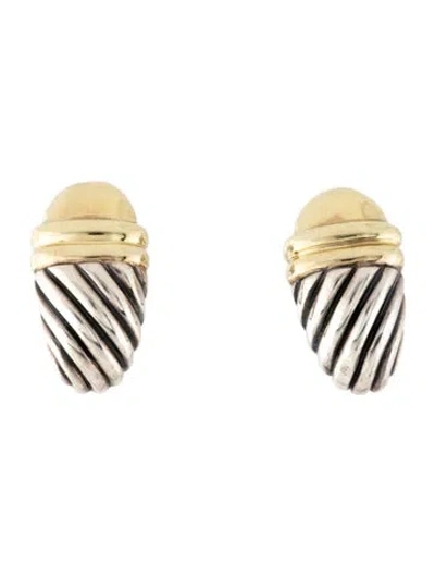 Pre-owned David Yurman Two-tone Cable Shrimp Earclips In Multicolor