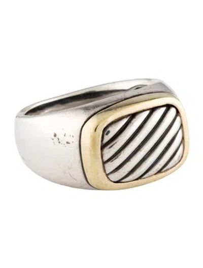 Pre-owned David Yurman Two-tone Cable Signet Ring In Multi