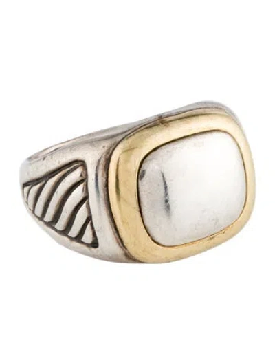 Pre-owned David Yurman Two-tone Cable Signet Ring In Multi